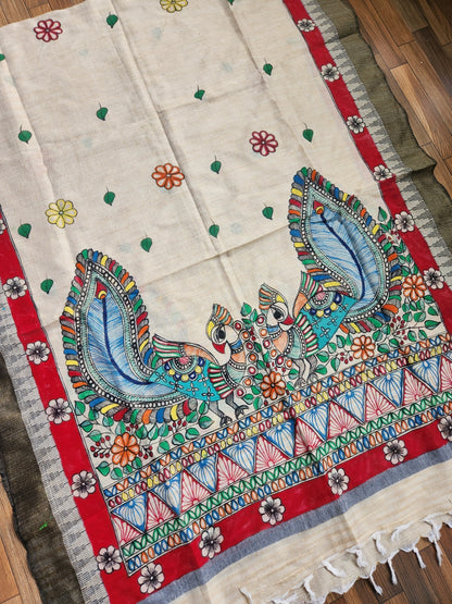 madhubanidupatta madhubani dupattas khadidupatta white COTTON