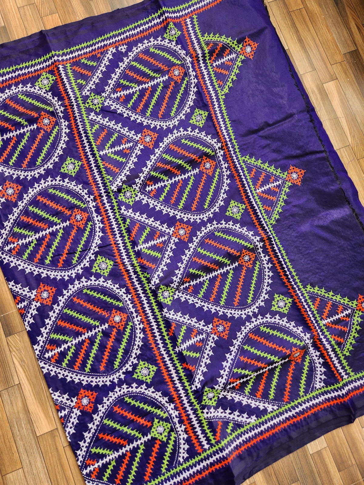 Blue silk saree handmade kutchwork saree kutchibharat