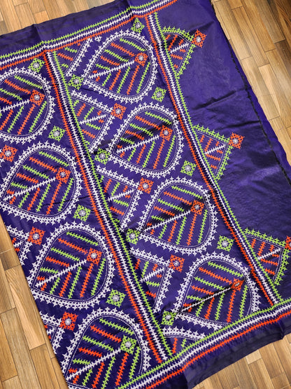 Blue silk saree handmade kutchwork saree kutchibharat