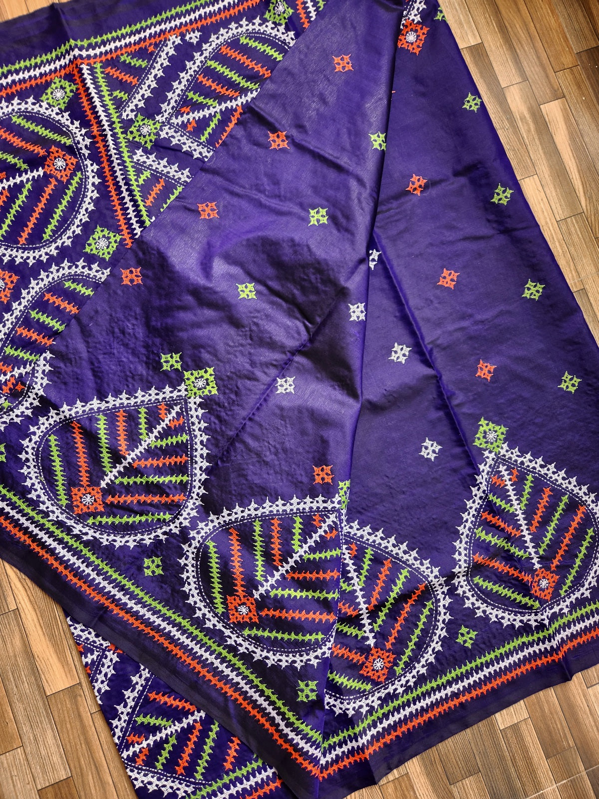 Blue silk saree handmade kutchwork saree kutchibharat