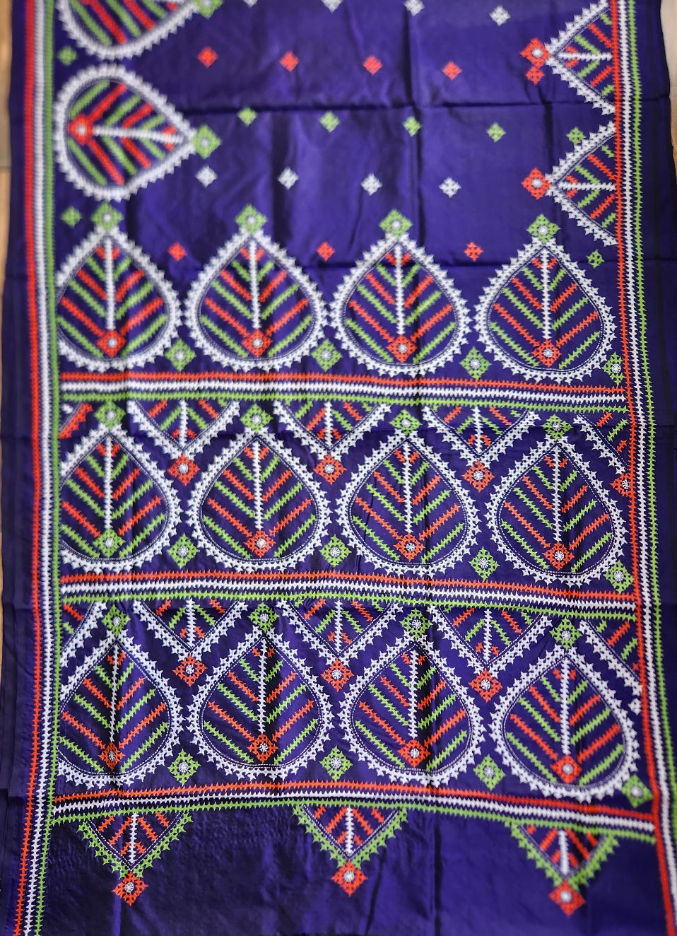 Blue silk saree handmade kutchwork saree kutchibharat