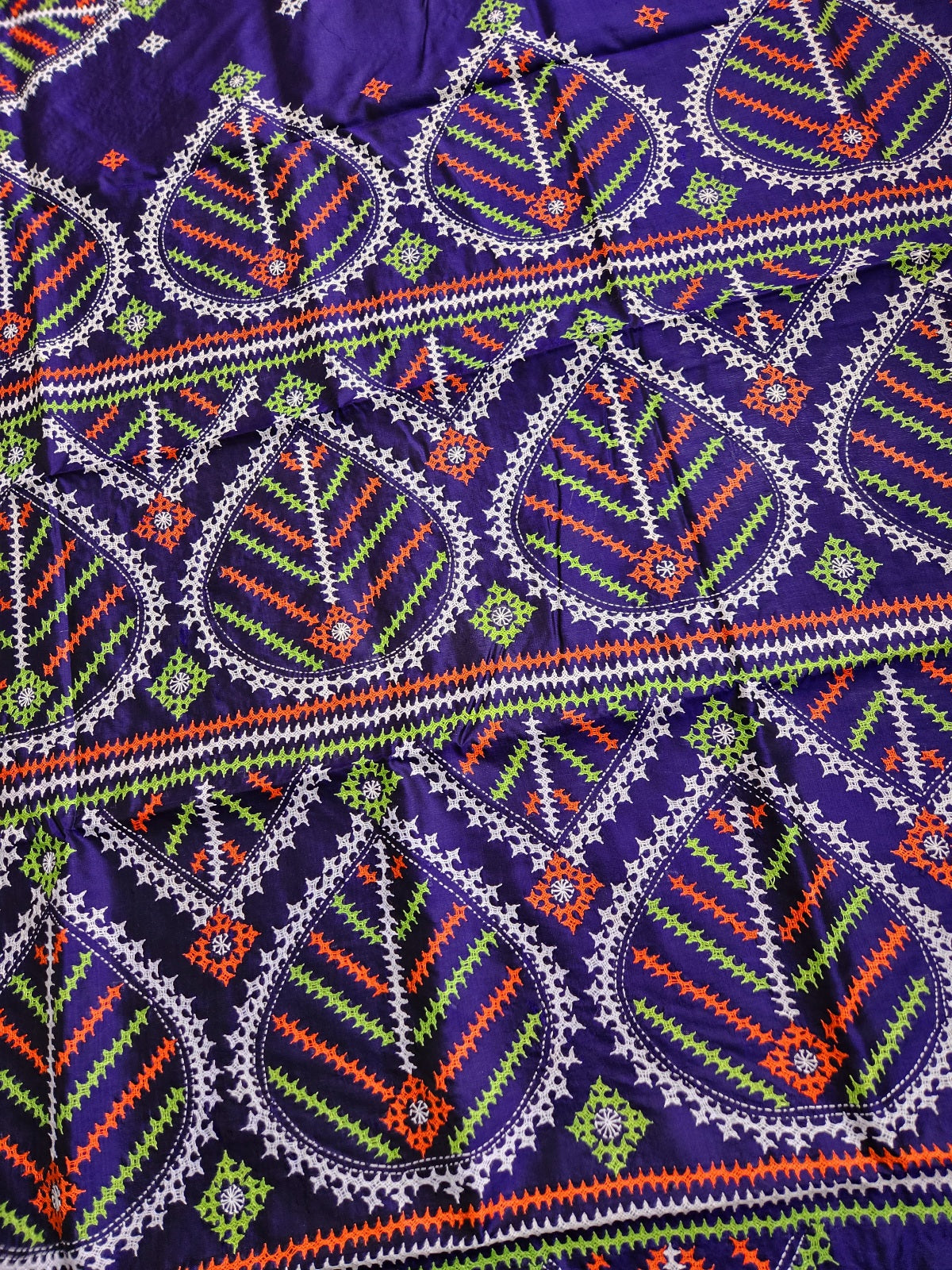 Blue silk saree handmade kutchwork saree kutchibharat