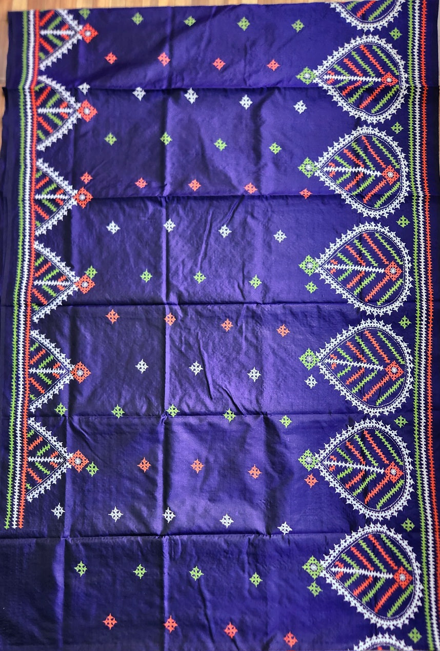 Blue silk saree handmade kutchwork saree kutchibharat
