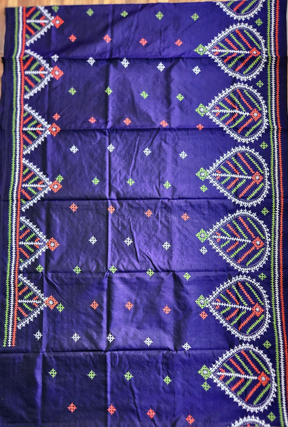 Blue silk saree handmade kutchwork saree kutchibharat