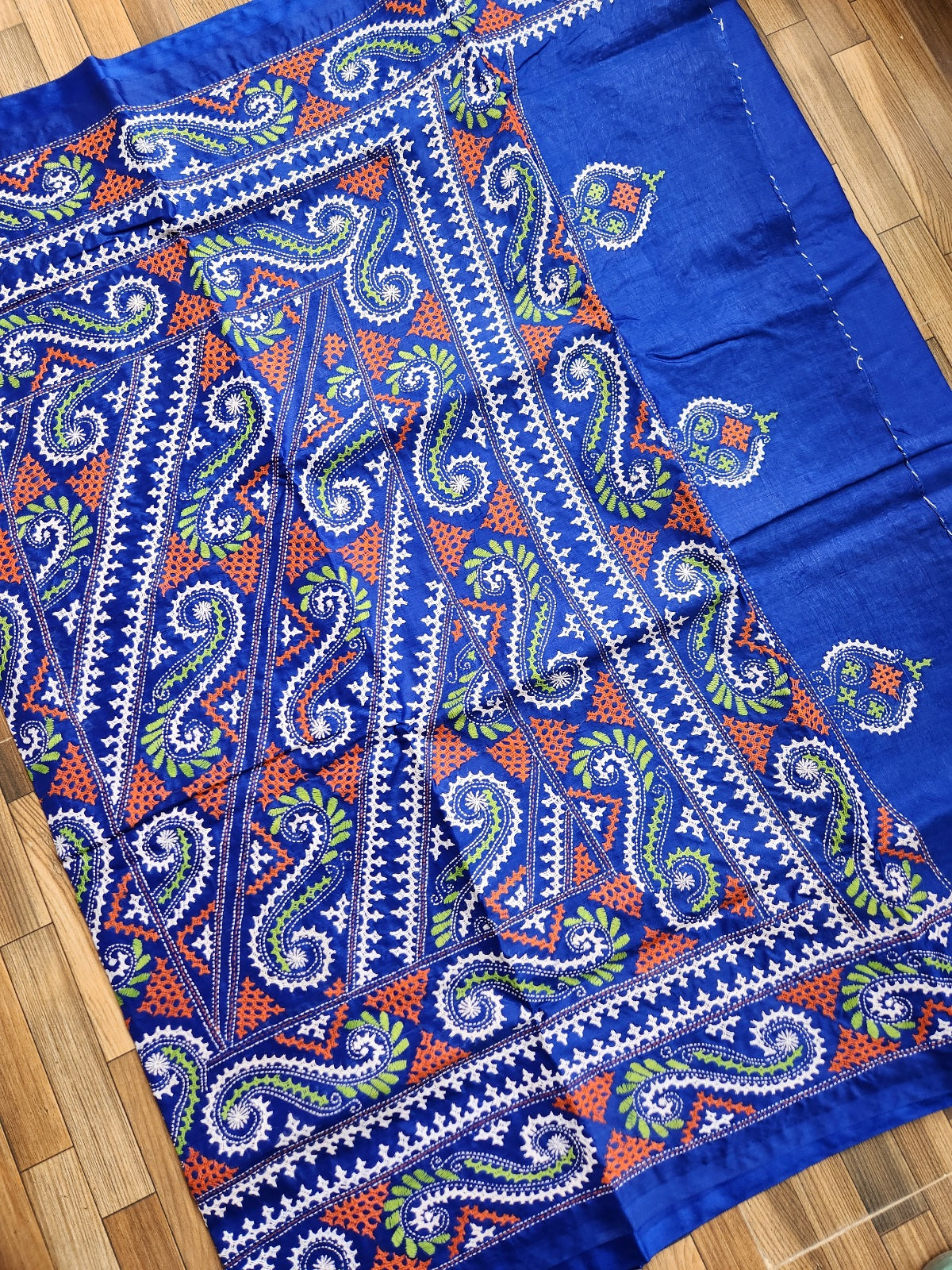 Blue silk saree handmade kutchwork saree kutchibharat