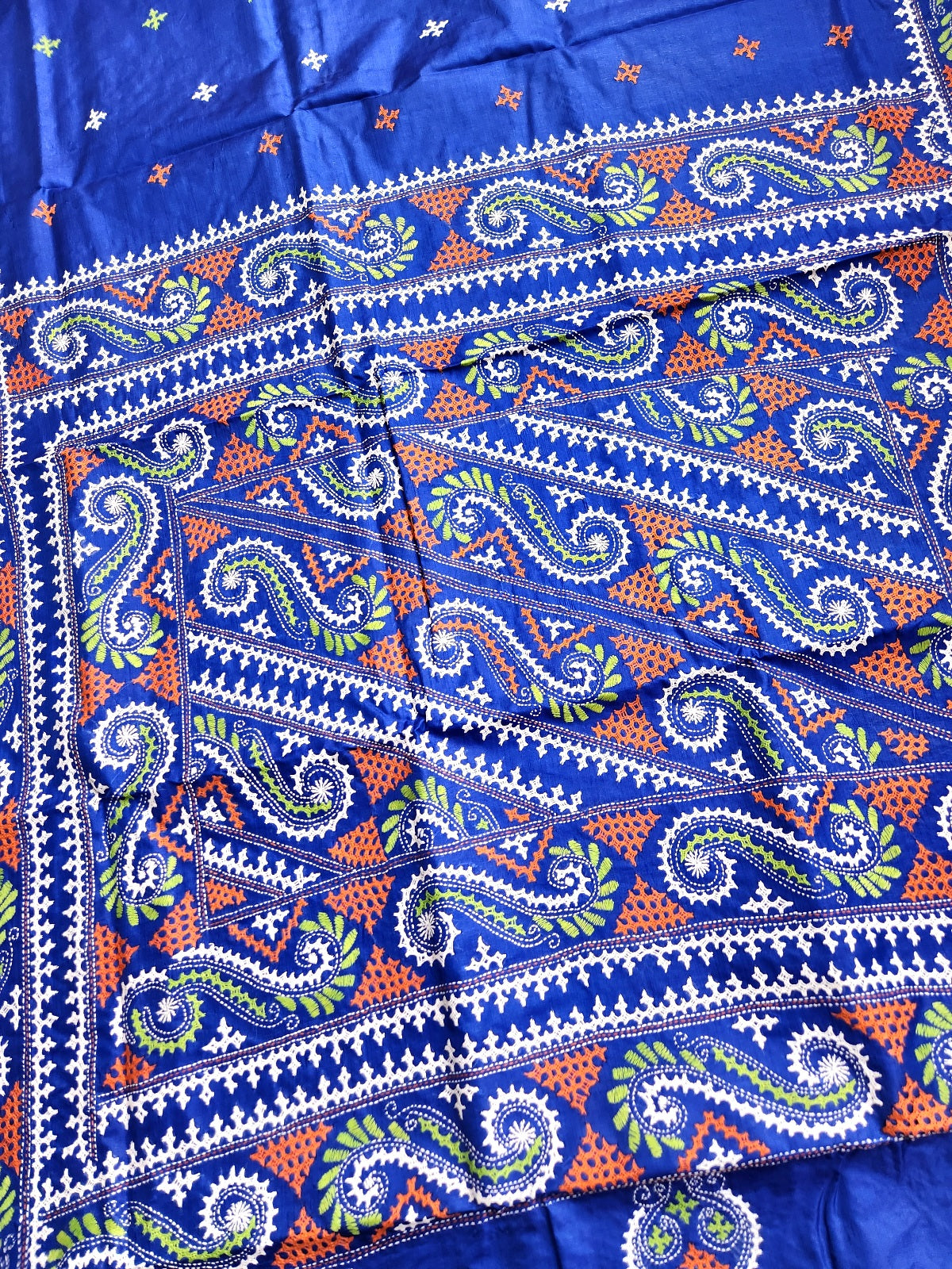 Blue silk saree handmade kutchwork saree kutchibharat