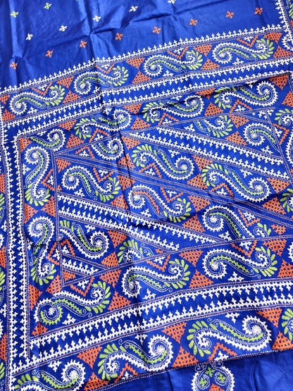 Blue silk saree handmade kutchwork saree kutchibharat