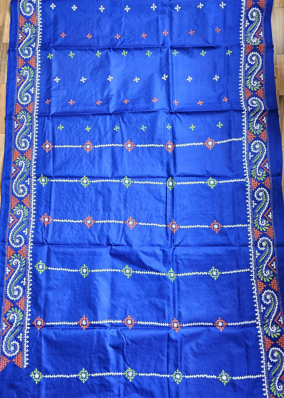 Blue silk saree handmade kutchwork saree kutchibharat