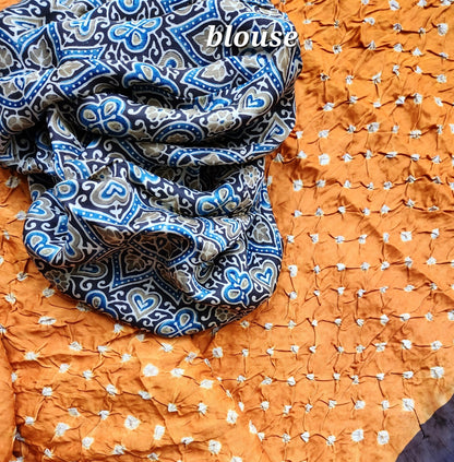 ajrakh saree indian sarees ajrakh bandhani yellow saree festival shopping haldioutfit
