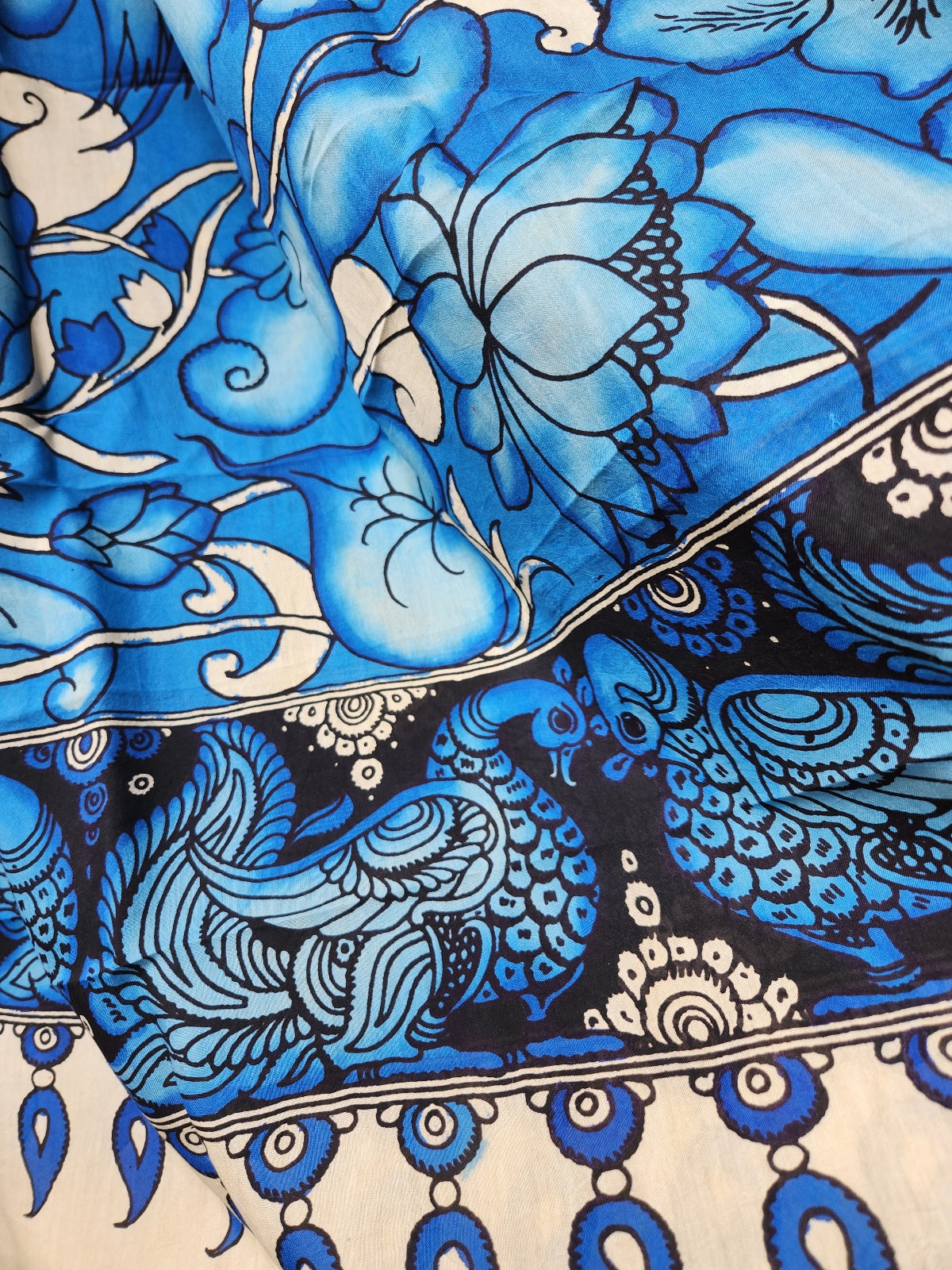 pen kalamkari silk dupatta Blue dupatta Indian gifts rakhi gifts