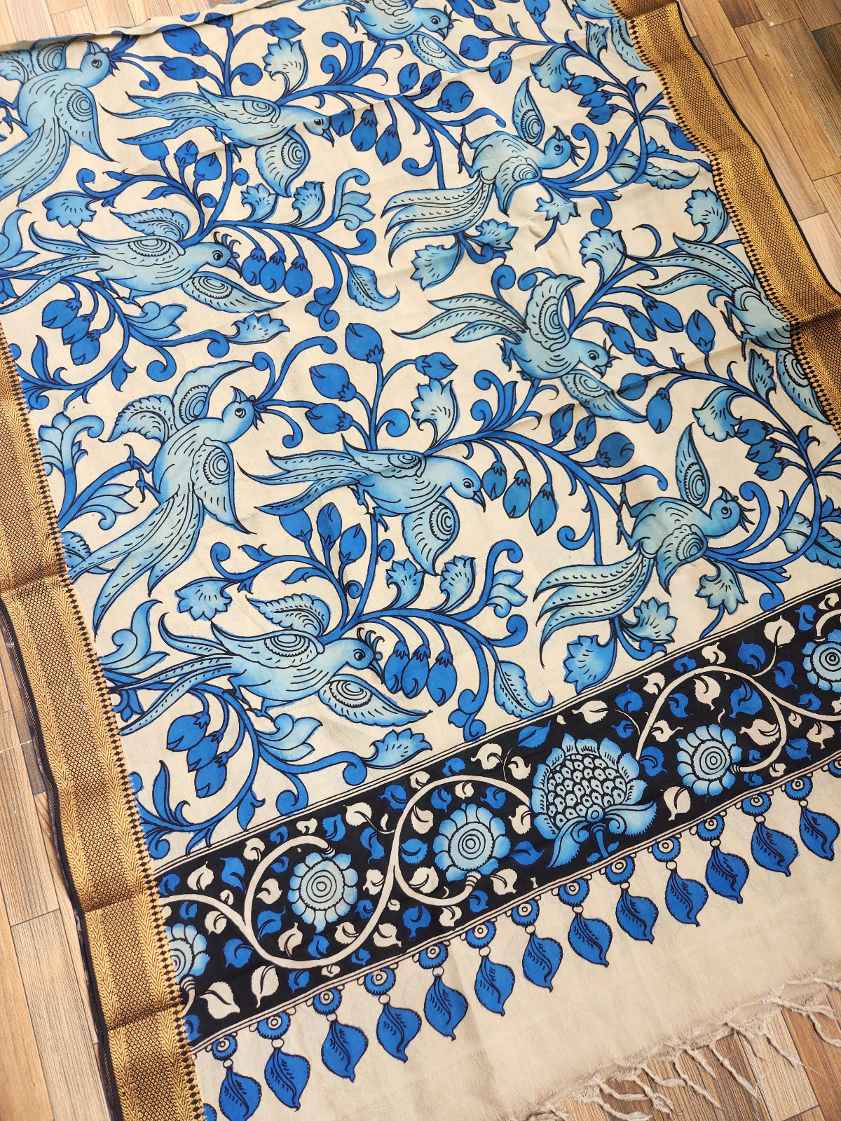 pen kalamkari silk dupatta Blue dupatta Indian gifts 