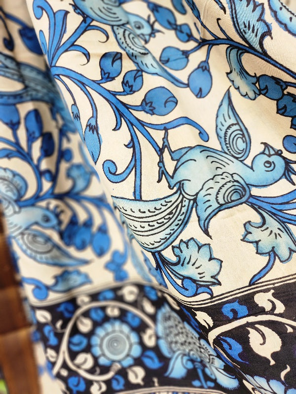 pen kalamkari silk dupatta Blue dupatta Indian gifts 