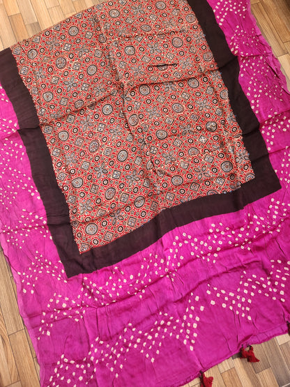 AJRAKH BANDHANI SILK DUPATTA