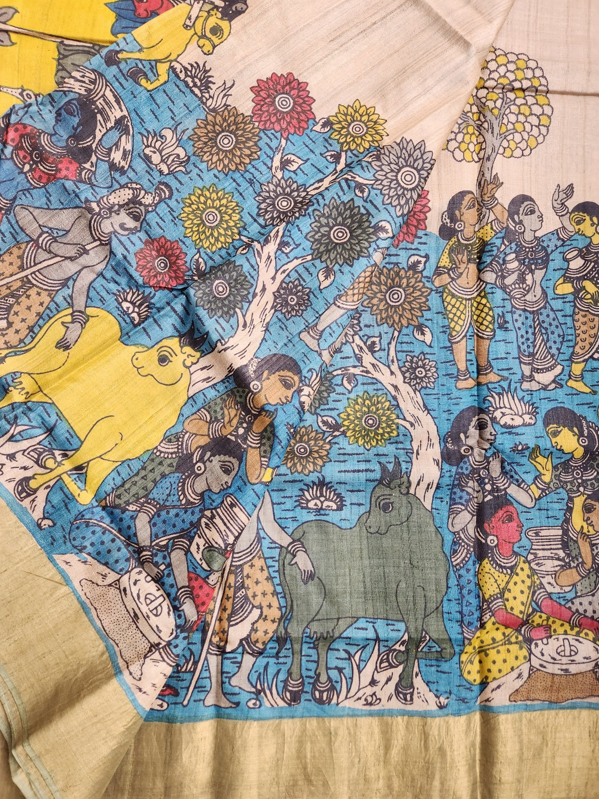 Pen kalamkari kalamkari sarees tussar silk kalahasti yellow saree HALDI outfit haldi look wedding saree