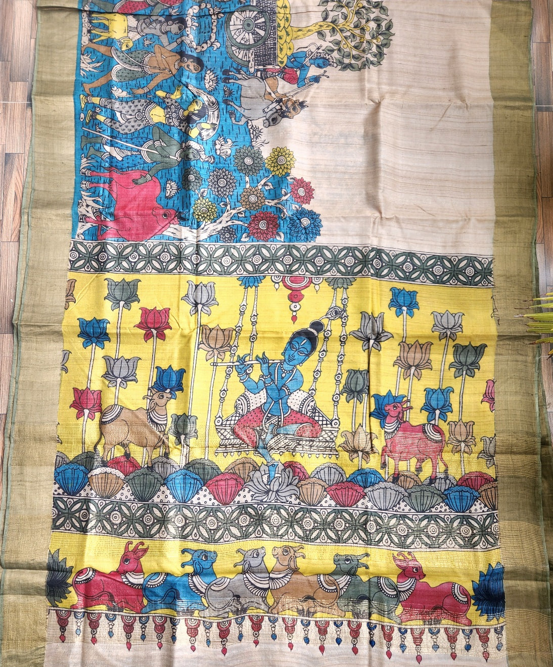 Pen kalamkari kalamkari sarees tussar silk kalahasti yellow saree HALDI outfit haldi look wedding saree