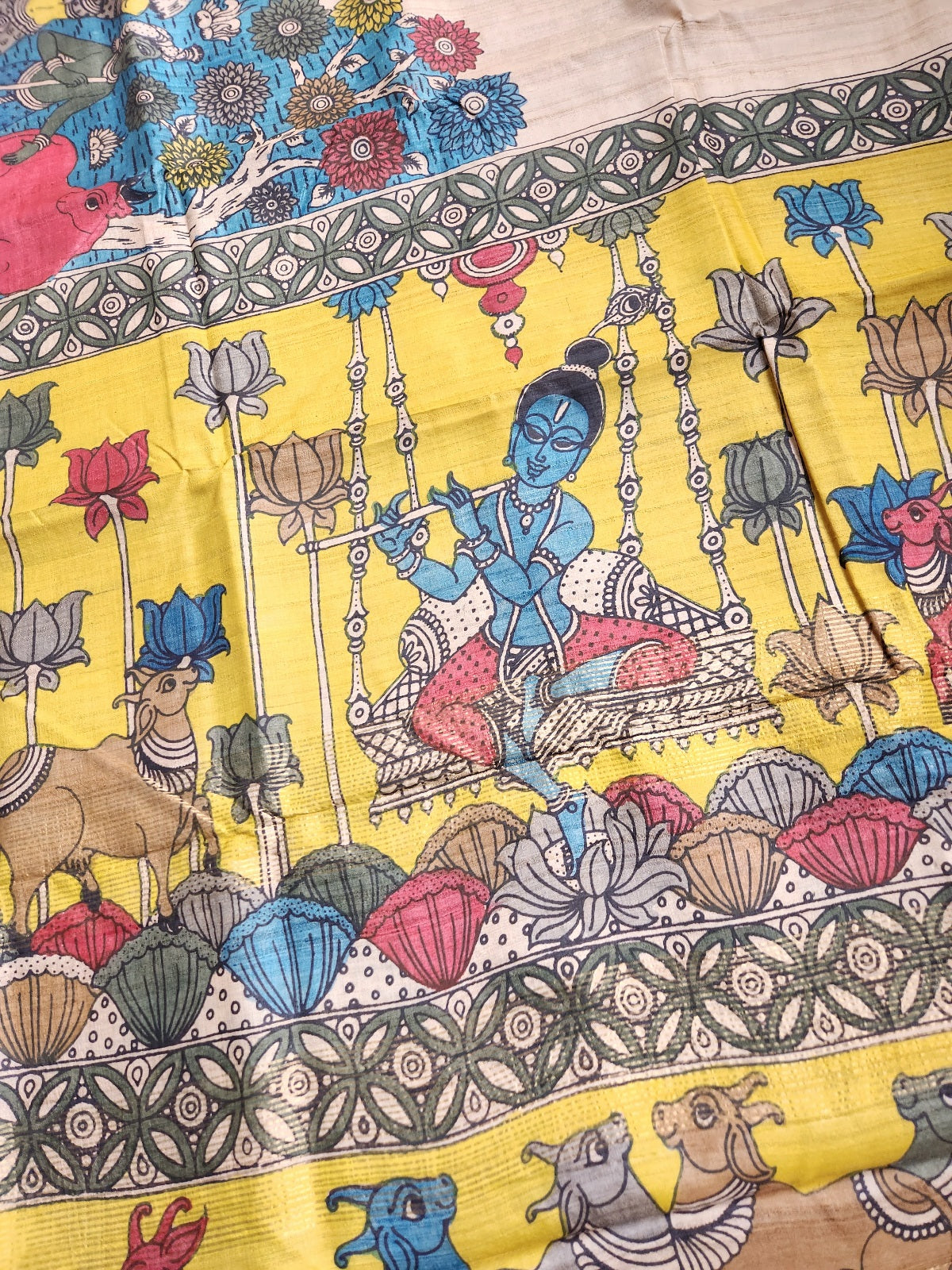 Pen kalamkari kalamkari sarees tussar silk kalahasti yellow saree HALDI outfit haldi look wedding saree