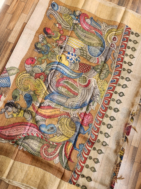 Pen kalamkari kalamkari sarees tussar silk kalahasti saree wedding saree