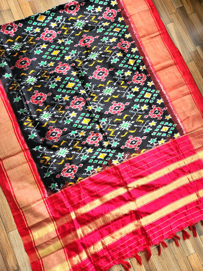 Patola Silk Dupatta Black and red dupatta Handloom Indian gifts Wedding Shopping  ikat dupatta