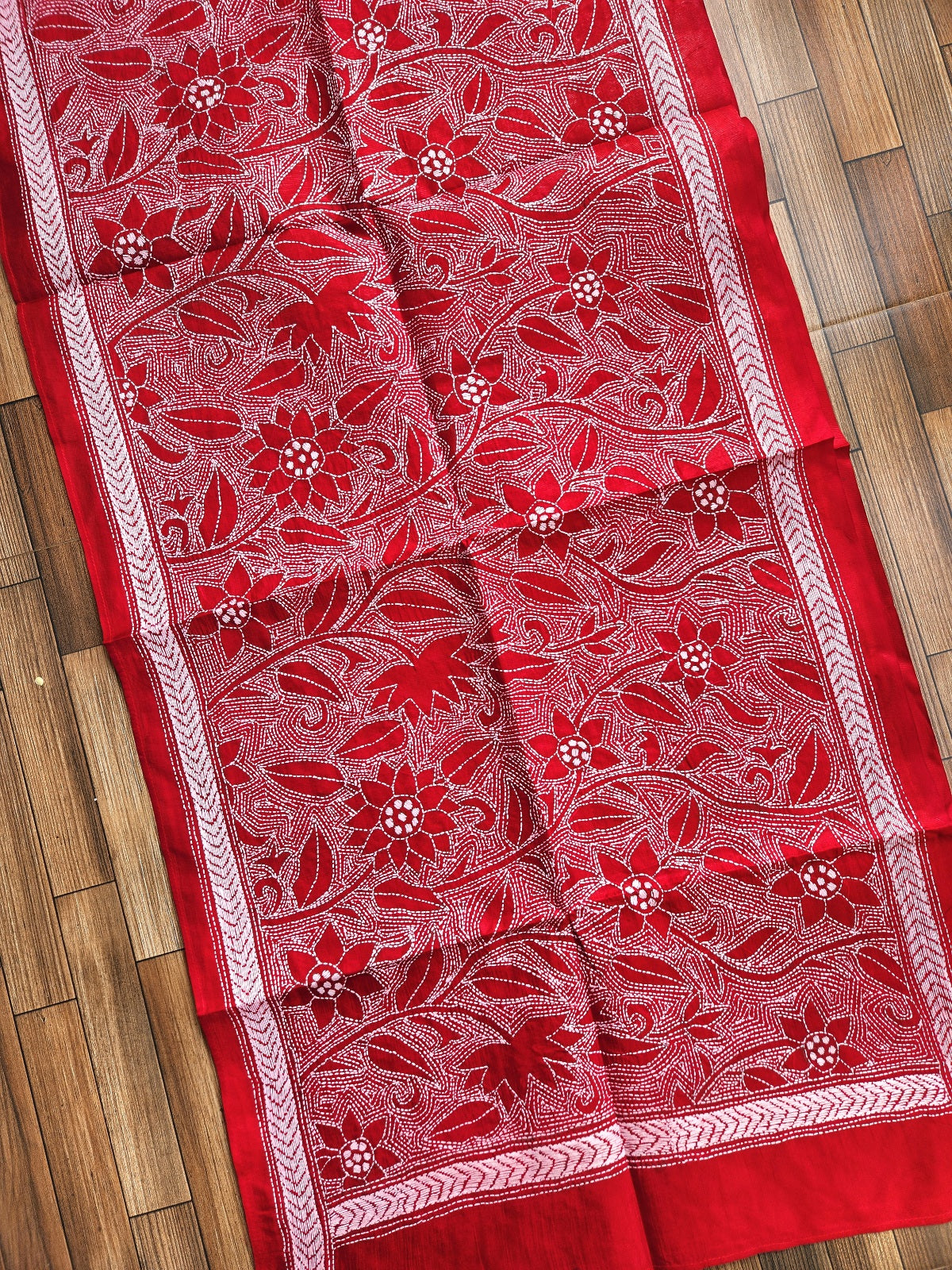 HAND EMBROIDERY STOLE naklshikantha flowers stole Indian gifts red