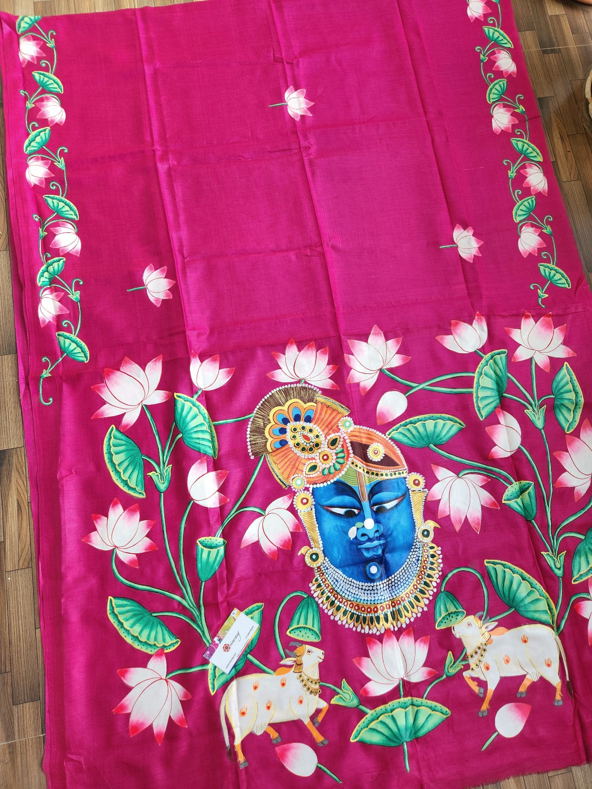 pichwai saree handpainted saree silk saree Srinathji