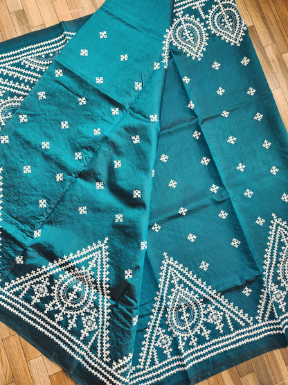 Blue silk saree handmade kutchwork saree kutchibharat wedding shopping