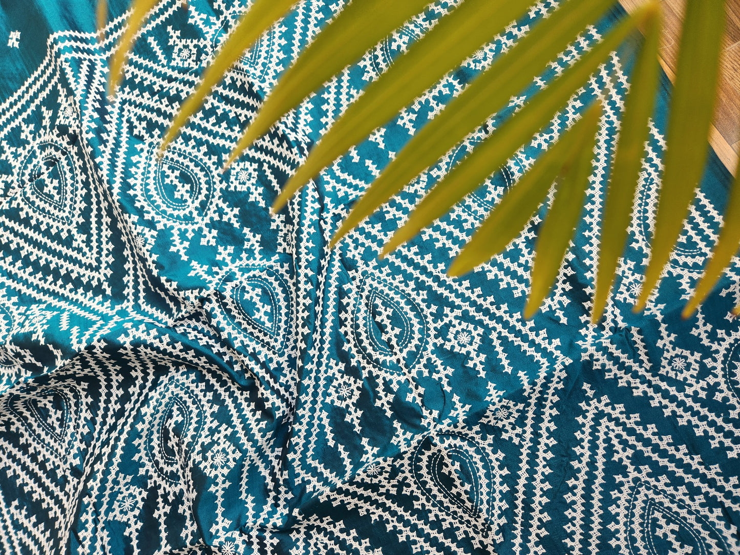 Blue silk saree handmade kutchwork saree kutchibharat wedding shopping