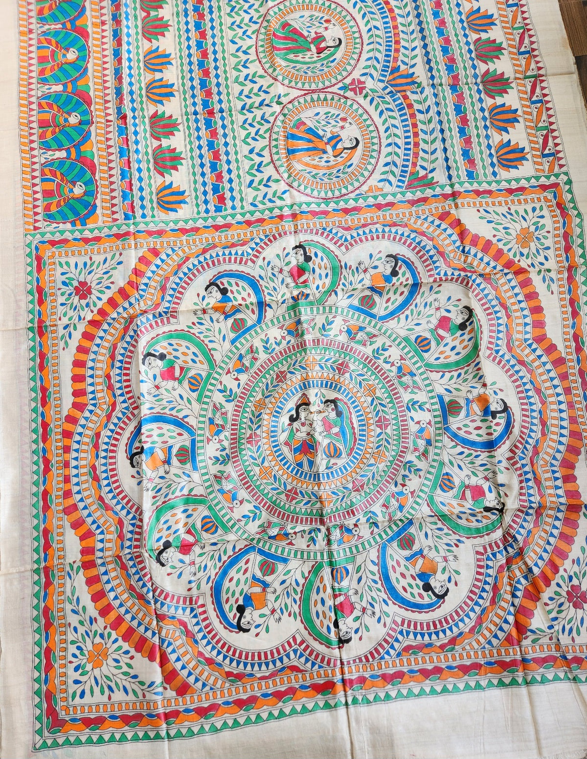 MADHUBANI HANDPAINTED SAREE - KRISHNA LEELA