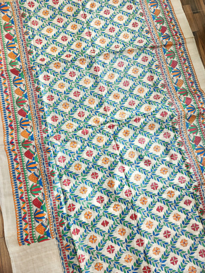 MADHUBANI HANDPAINTED SAREE - BASANT