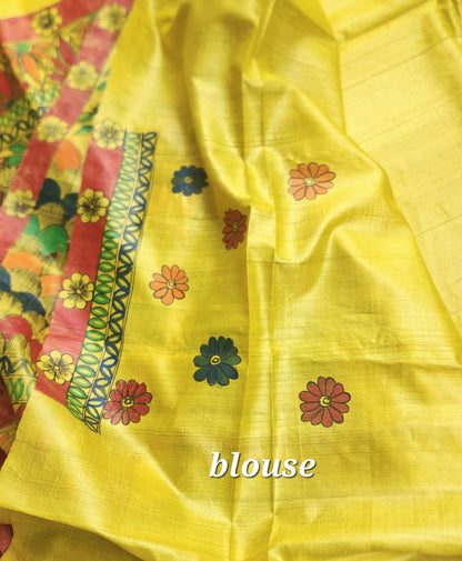 madhubani saree holi saree designer wear handmade saree haldi look wedding shopping yellow saree