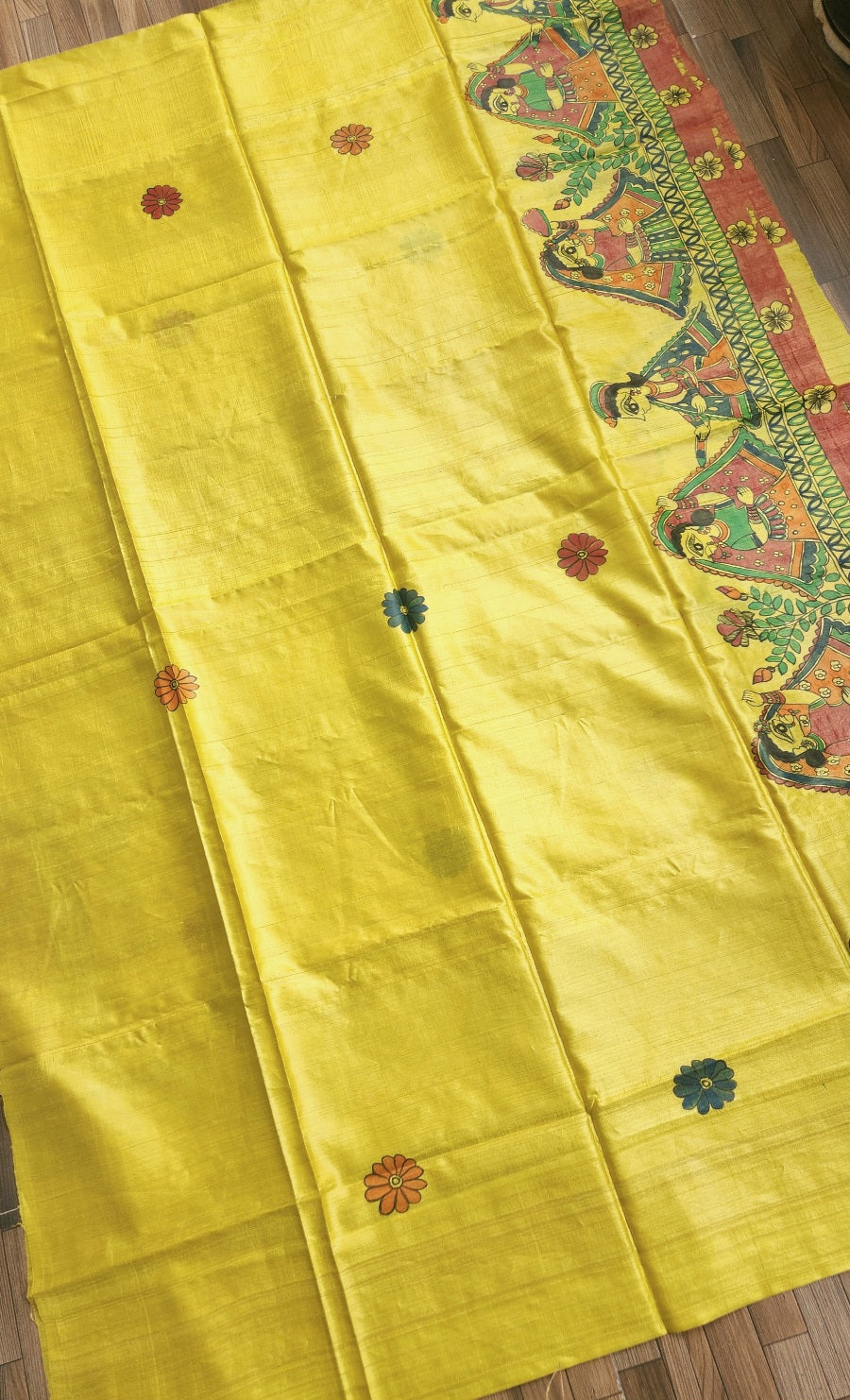 madhubani saree holi saree designer wear handmade saree haldi look wedding shopping yellow saree