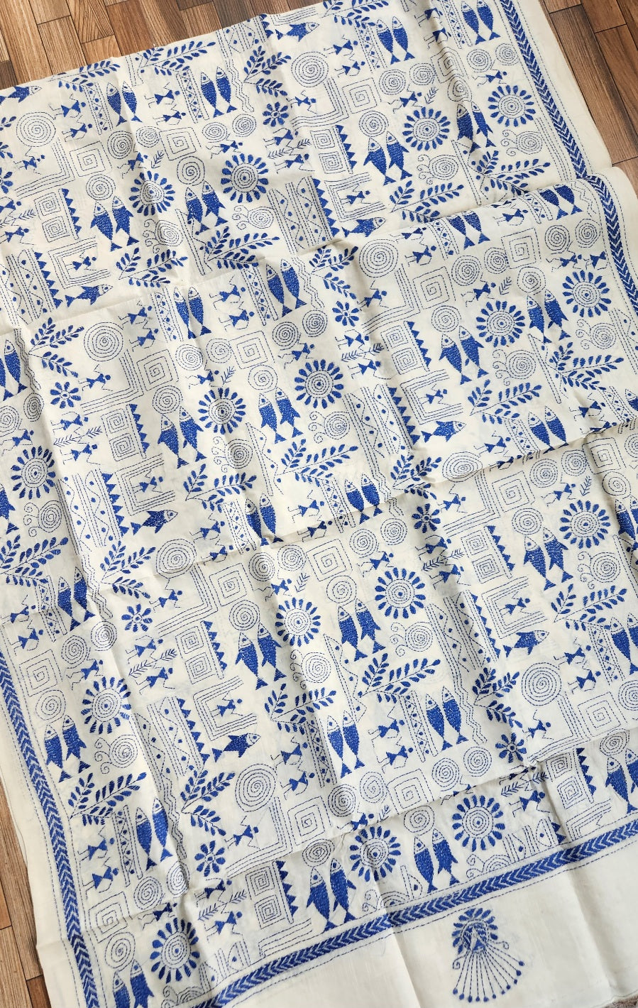 Kantha dupatta Warli dupatta blue