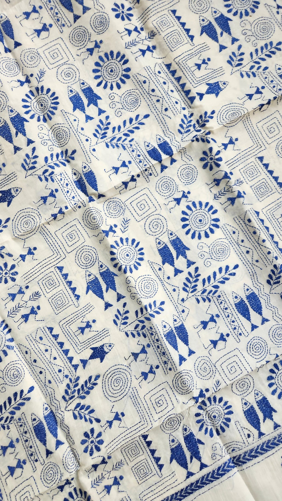 Kantha dupatta Warli dupatta blue