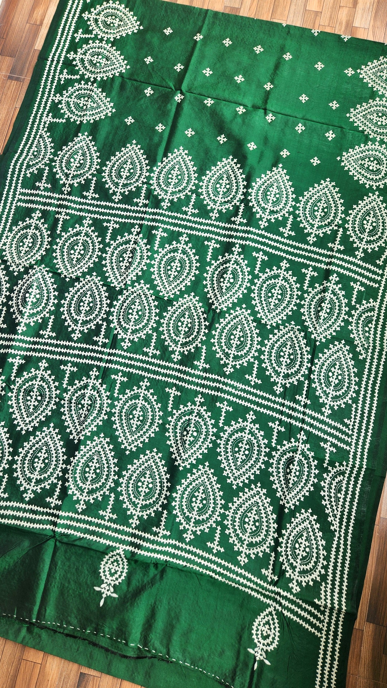green saree kutchwork saree mehndi look silk saree