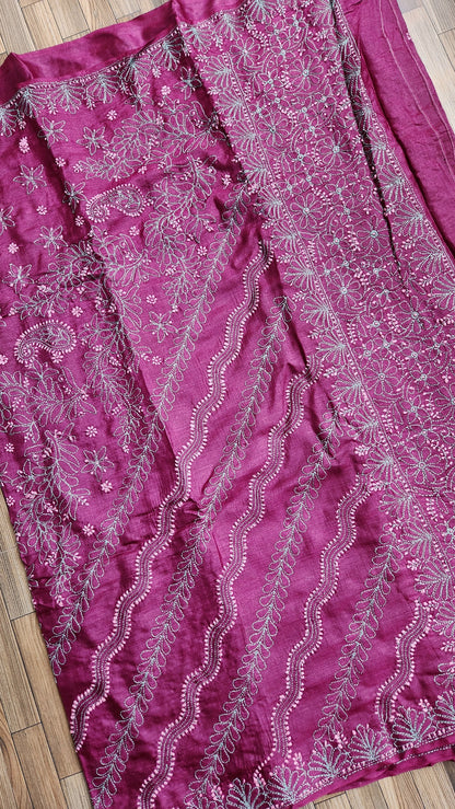CHIKANKARI TUSSAR SILK SAREE