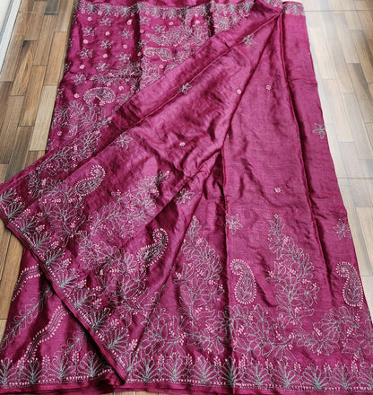 CHIKANKARI TUSSAR SILK SAREE