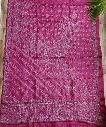 CHIKANKARI TUSSAR SILK SAREE
