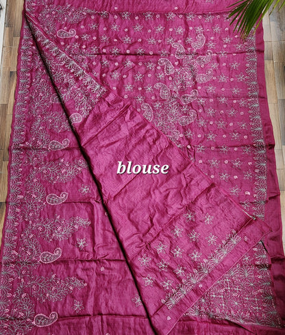 CHIKANKARI TUSSAR SILK SAREE