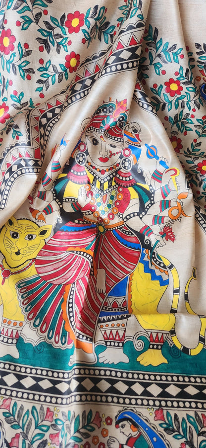 MADHUBANI HANDPAINTED SAREE - MA DURGA