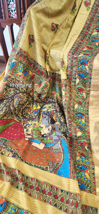 MADHUBANI HANDPAINTED SAREE - KANHA