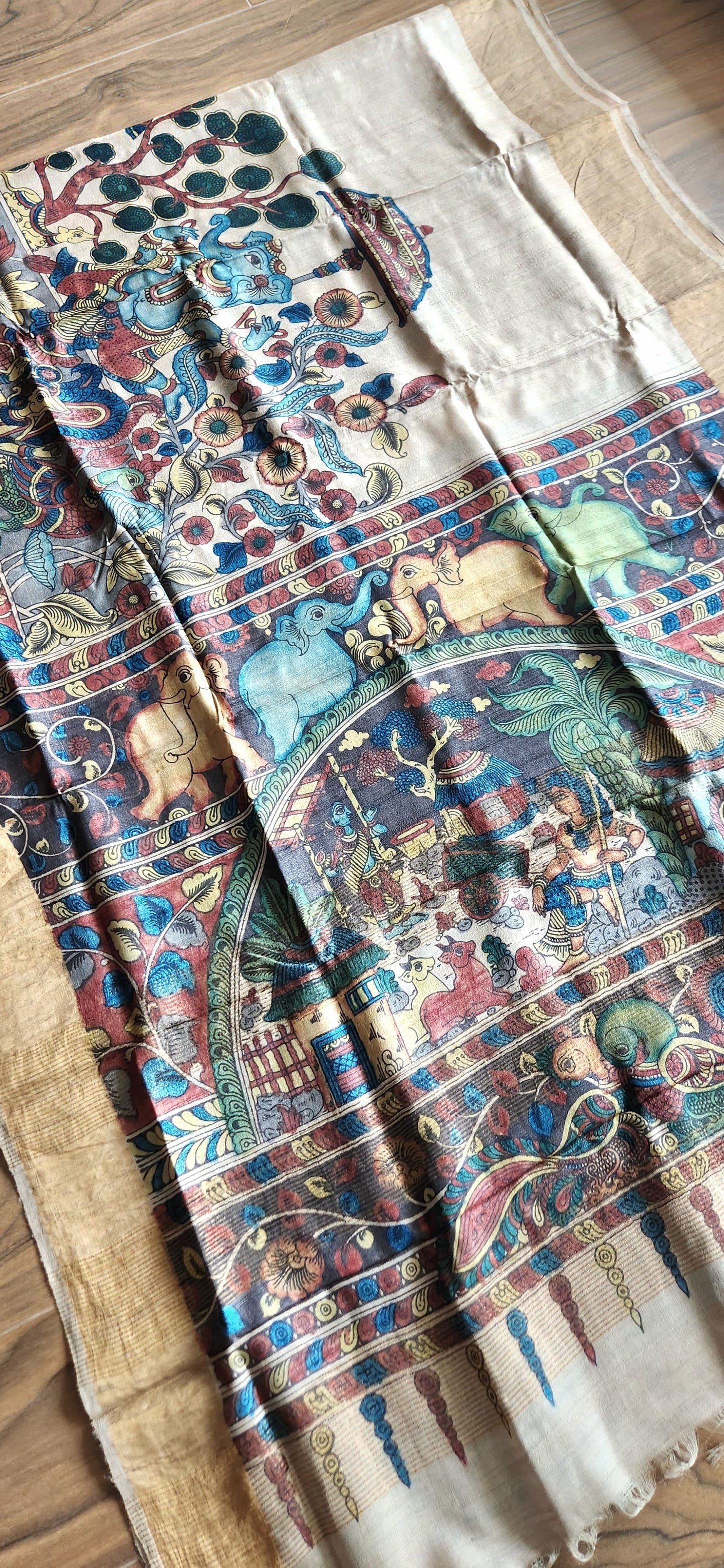 KALAMKARI SILK SAREE - GANESHA