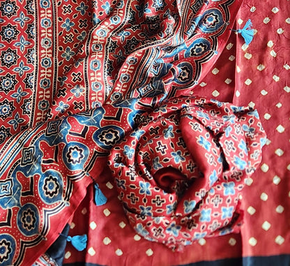 AJRAKH BANDHANI SILK SAREE