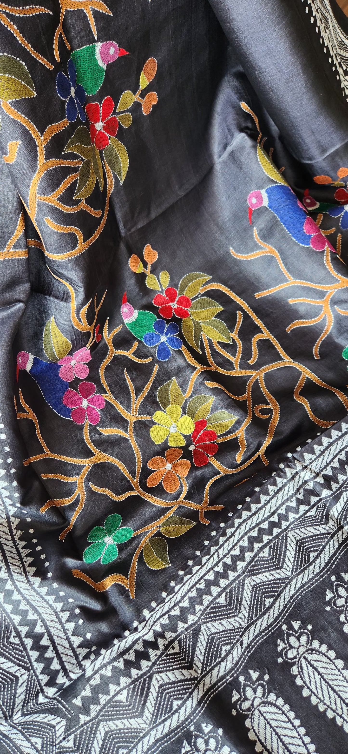 Ikat and Kantha saree