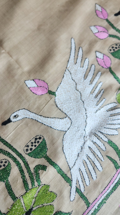 DESIGNER KANTHA SAREE  -Swan Pond