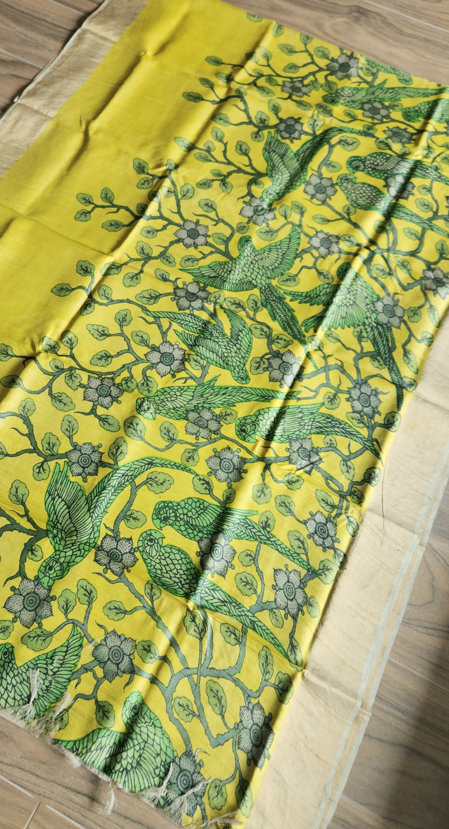 KALAMKARI SILK SAREE - PARAKEETS