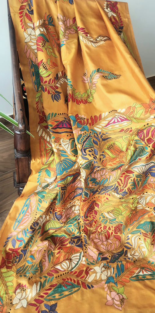 LOTUS POND KANTHA SAREE