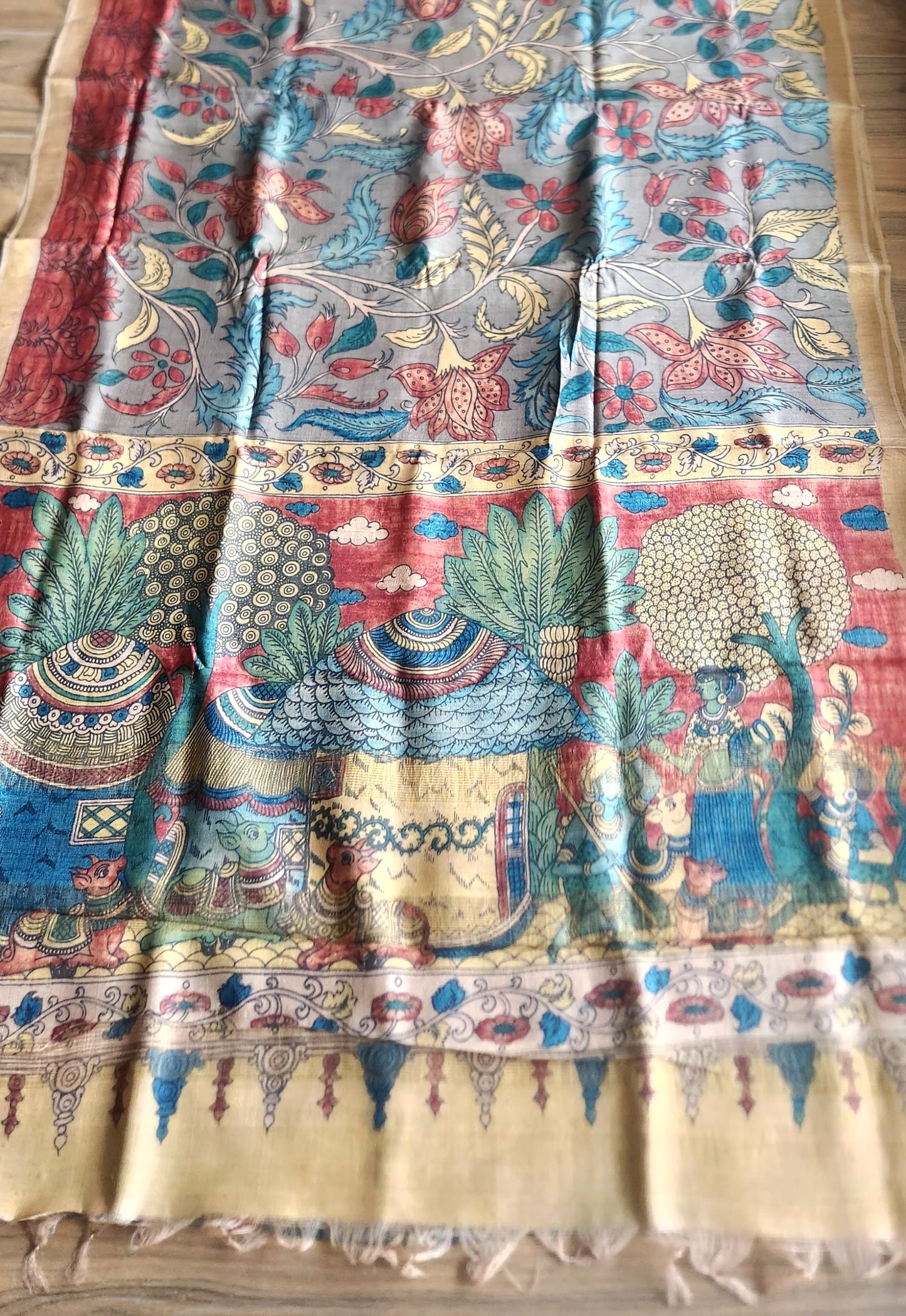 KALAMKARI SILK SAREE - VILLAGE LIFE
