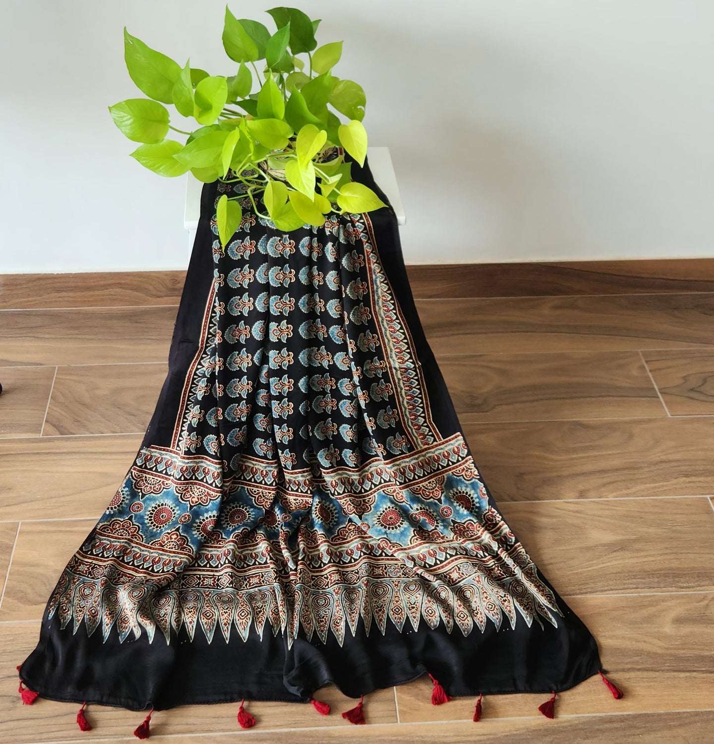 Ajrakh dupatta officewear dupatta silk dupatta Indian gifts black dupatta