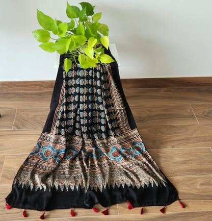 Ajrakh dupatta officewear dupatta silk dupatta Indian gifts black dupatta