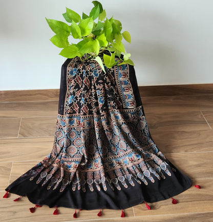 Ajrakh dupatta officewear dupatta silk dupatta Indian gifts black dupatta floral dupatta