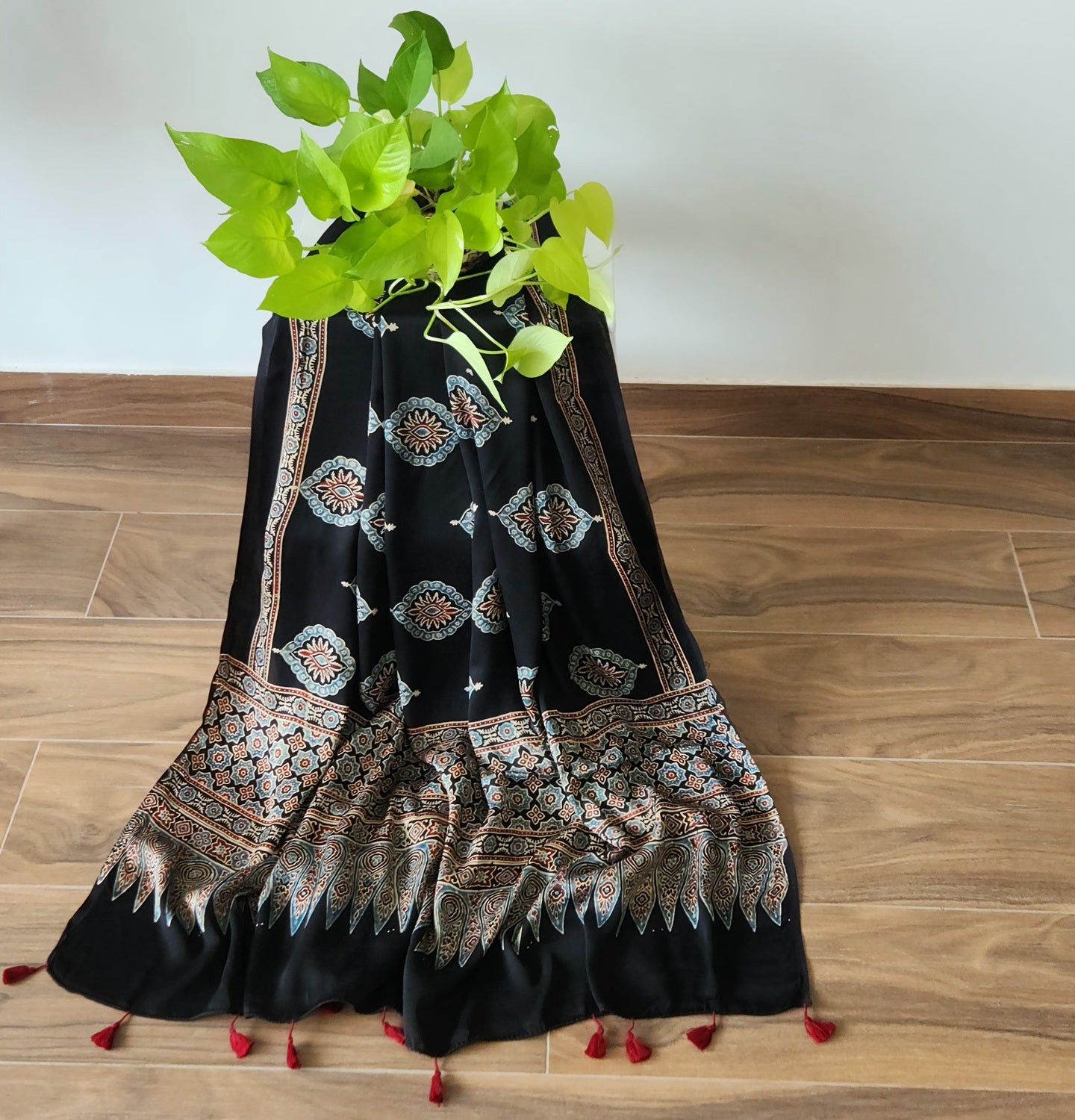 Ajrakh dupatta officewear dupatta silk dupatta Indian gifts black dupatta gifts for her modal silk